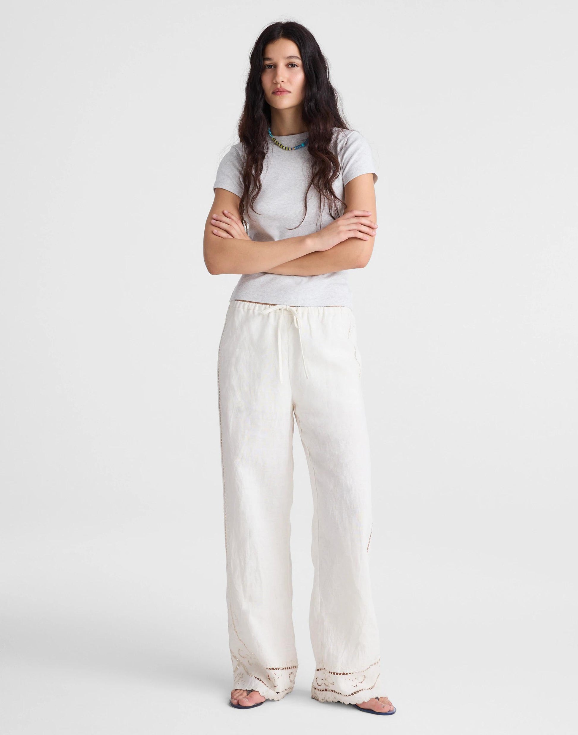 Madewell Eyelet Drawstring Pants in 100% Linen