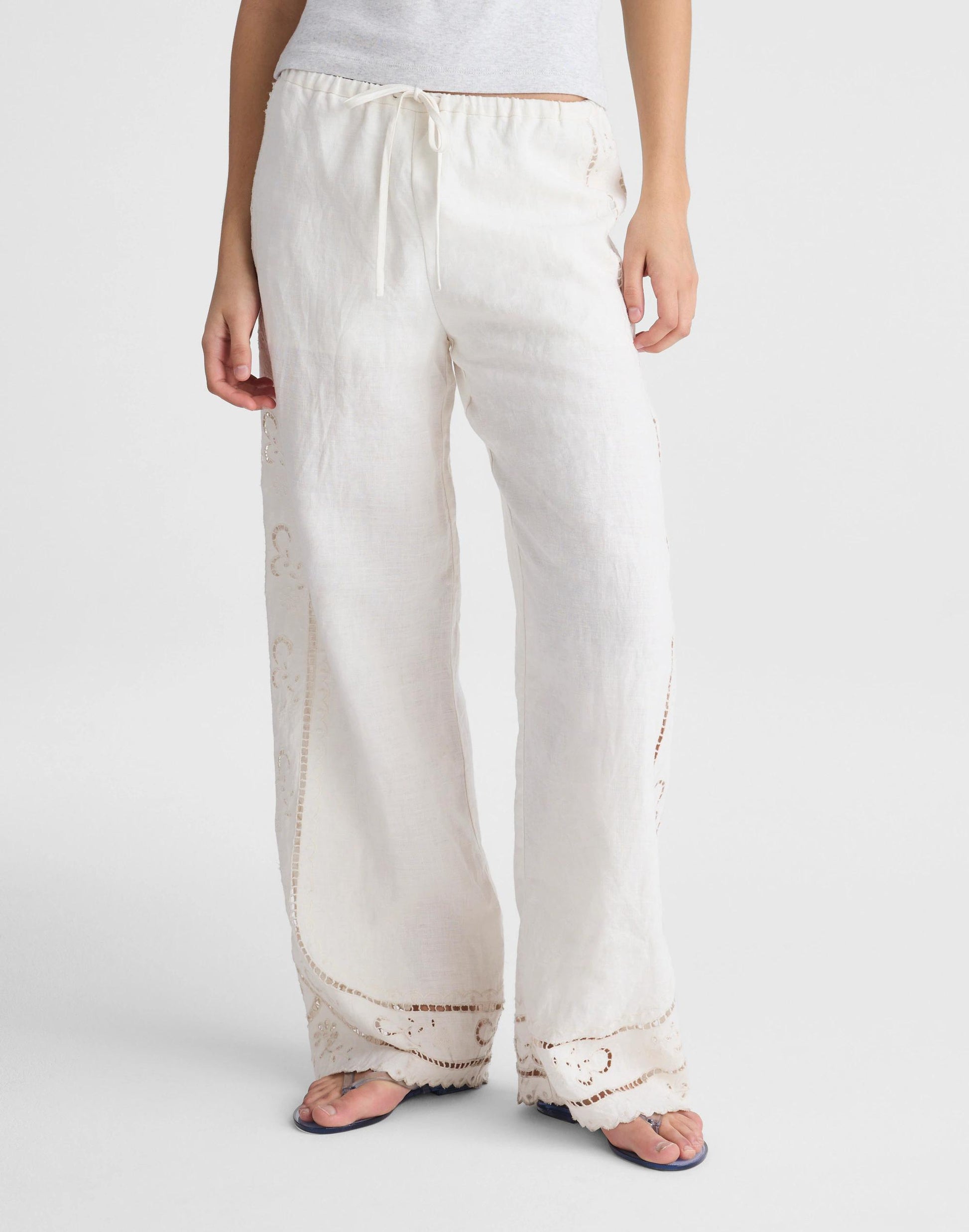 Madewell Eyelet Drawstring Pants in 100% Linen
