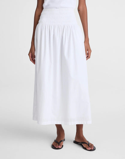 Madewell Smocked-Waist Midi Skirt in Poplin