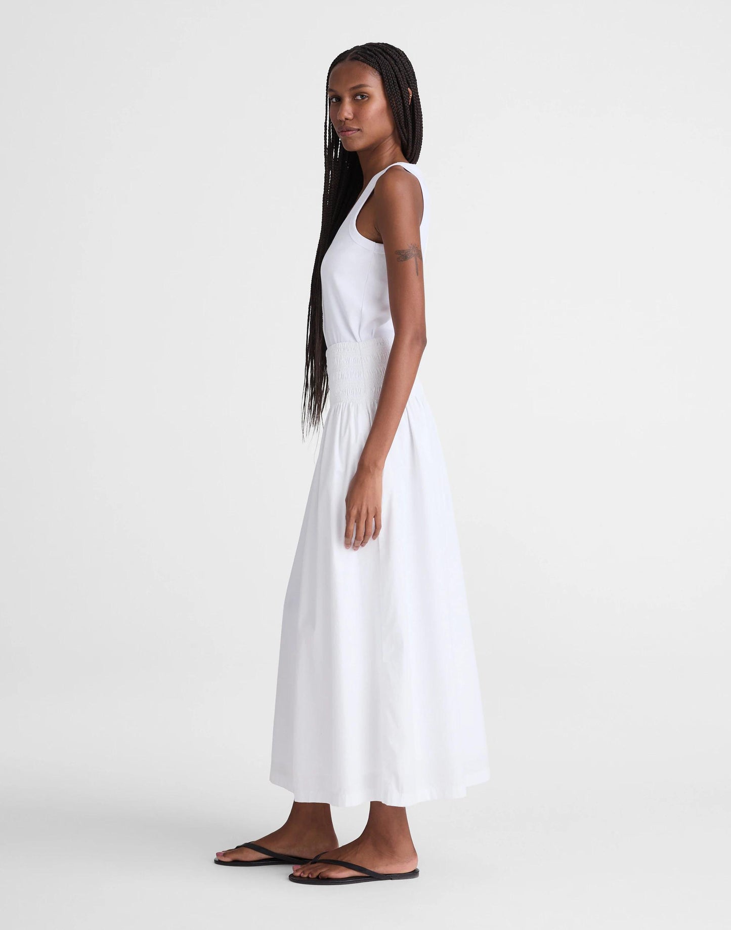 Madewell Smocked-Waist Midi Skirt in Poplin