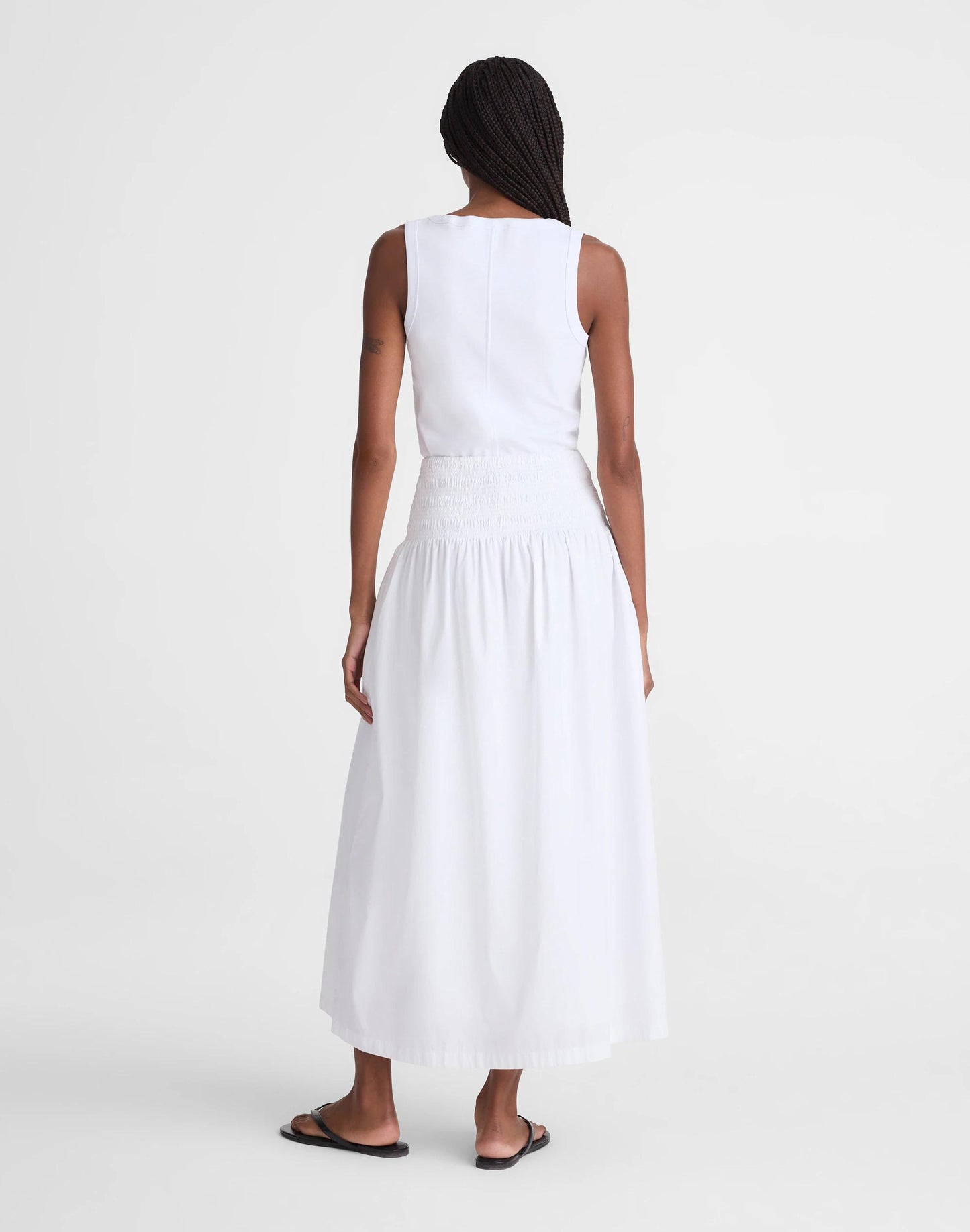 Madewell Smocked-Waist Midi Skirt in Poplin