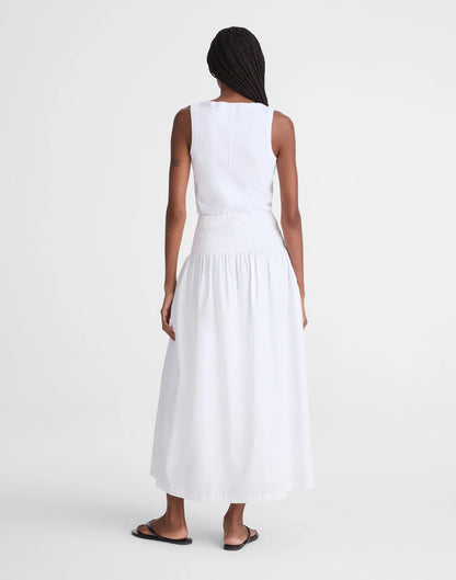 Madewell Smocked-Waist Midi Skirt in Poplin