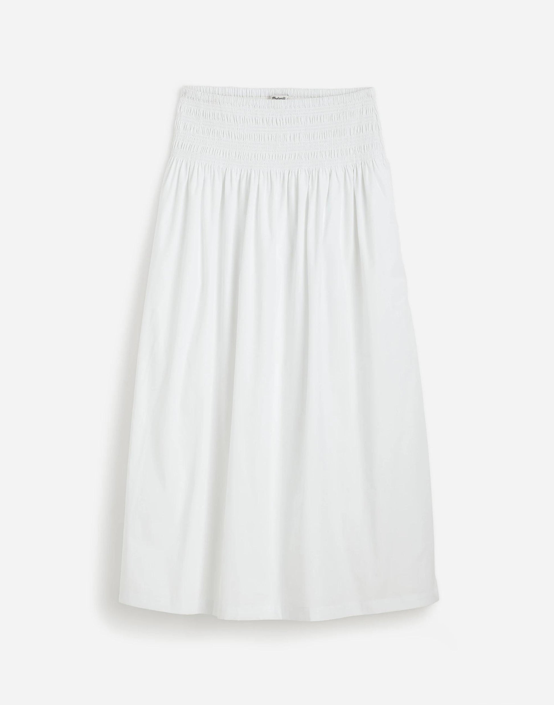 Madewell Smocked-Waist Midi Skirt in Poplin