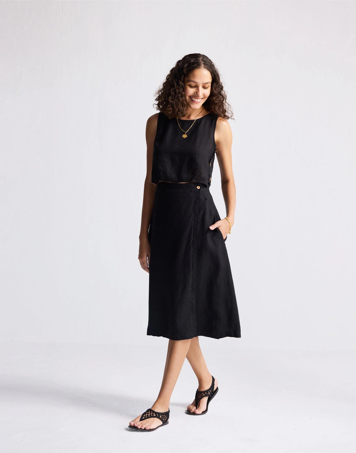 Madewell Reistor® Overlap Midi Skirt in 100% Black Hemp