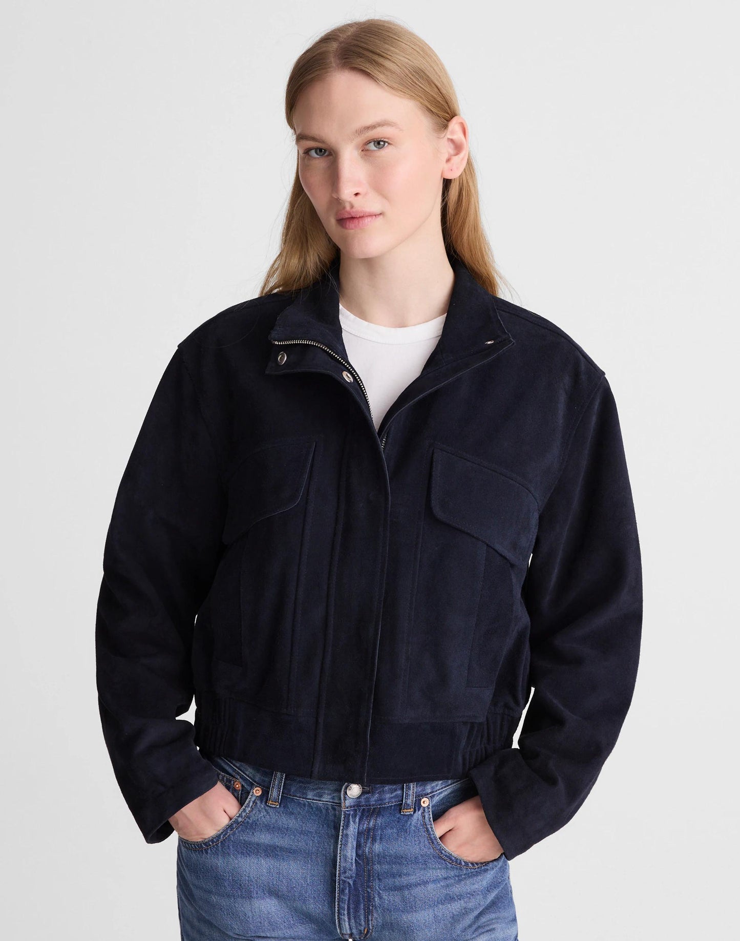 Madewell Funnel-Neck Utility Jacket in Suede