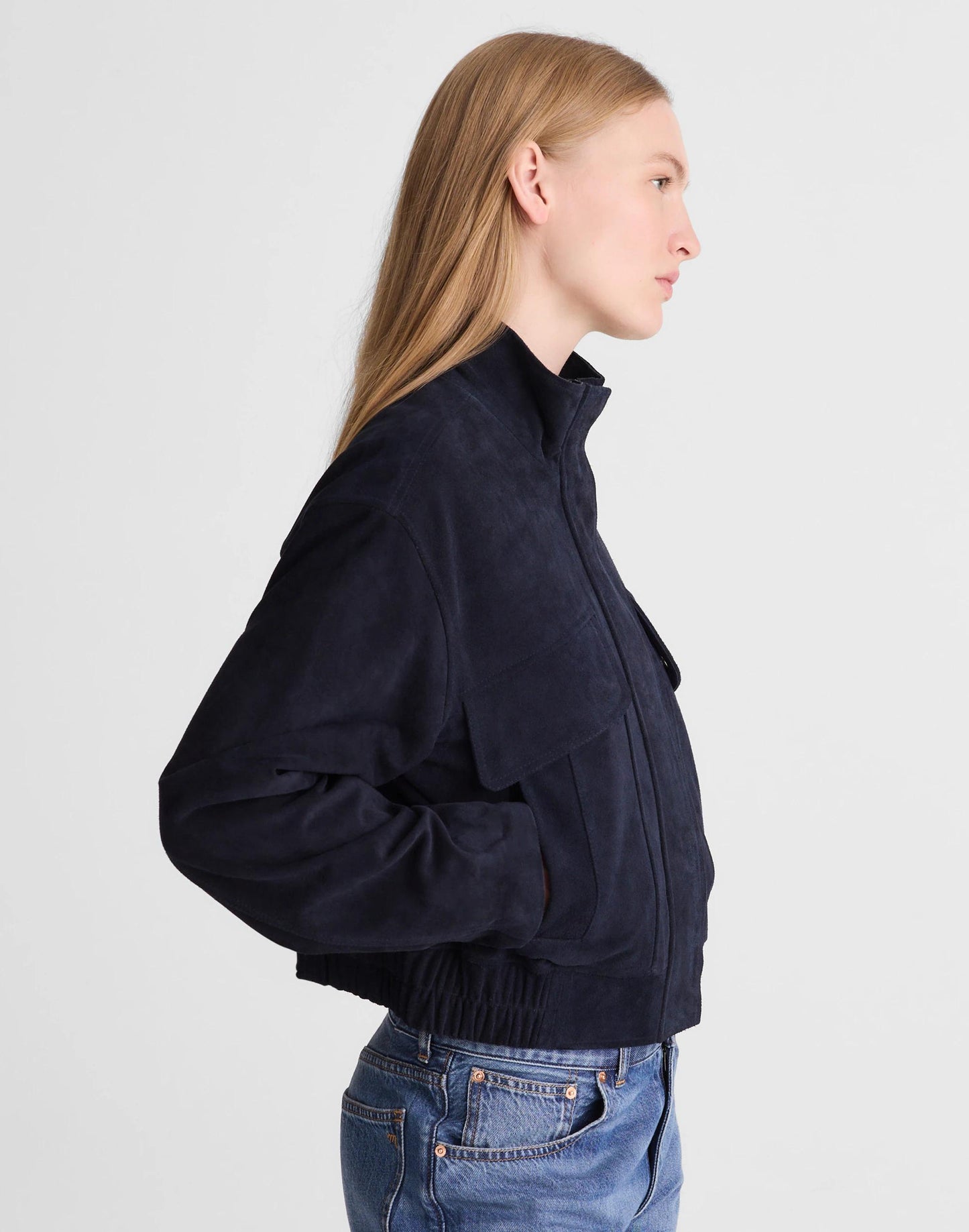 Madewell Funnel-Neck Utility Jacket in Suede