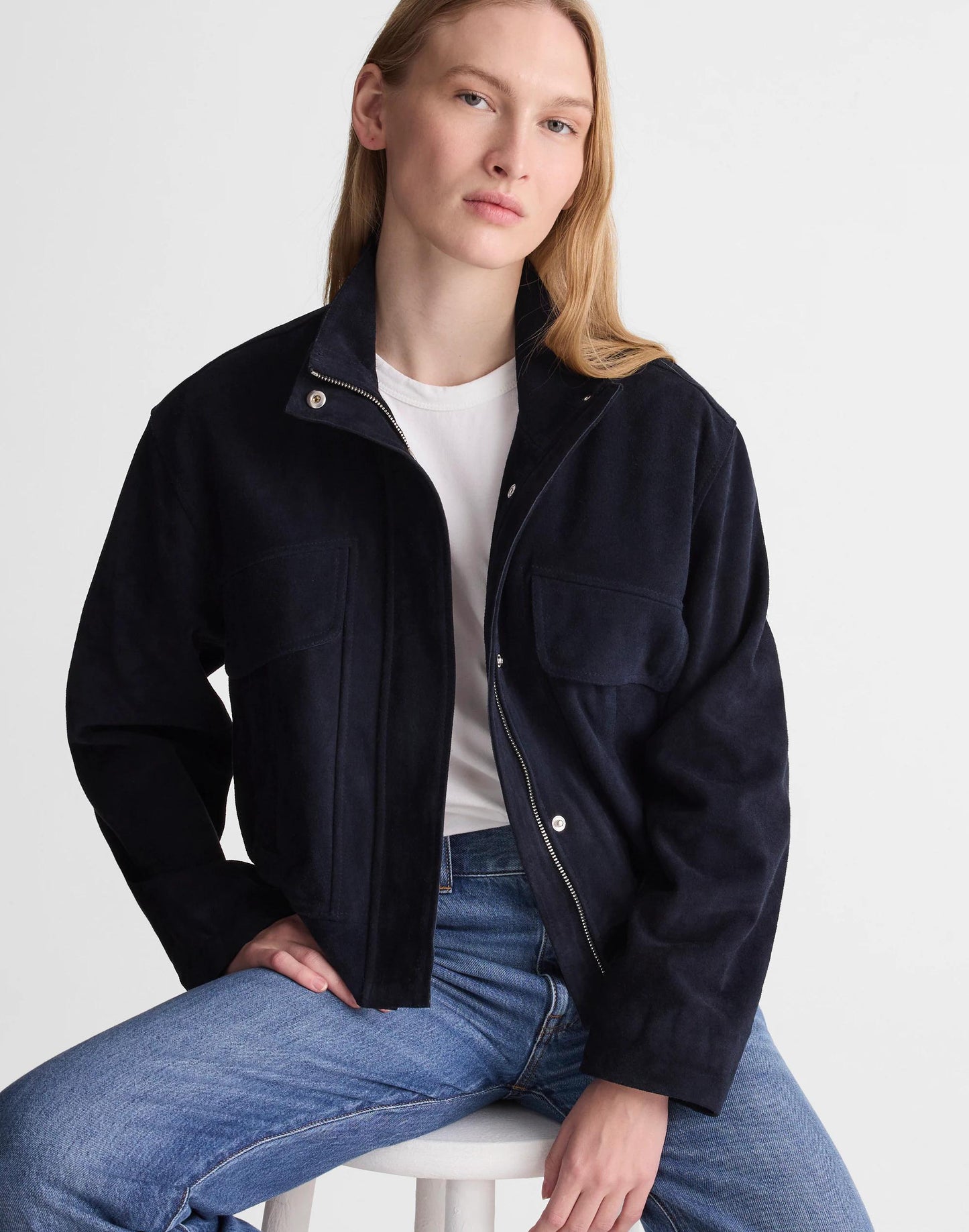 Madewell Funnel-Neck Utility Jacket in Suede