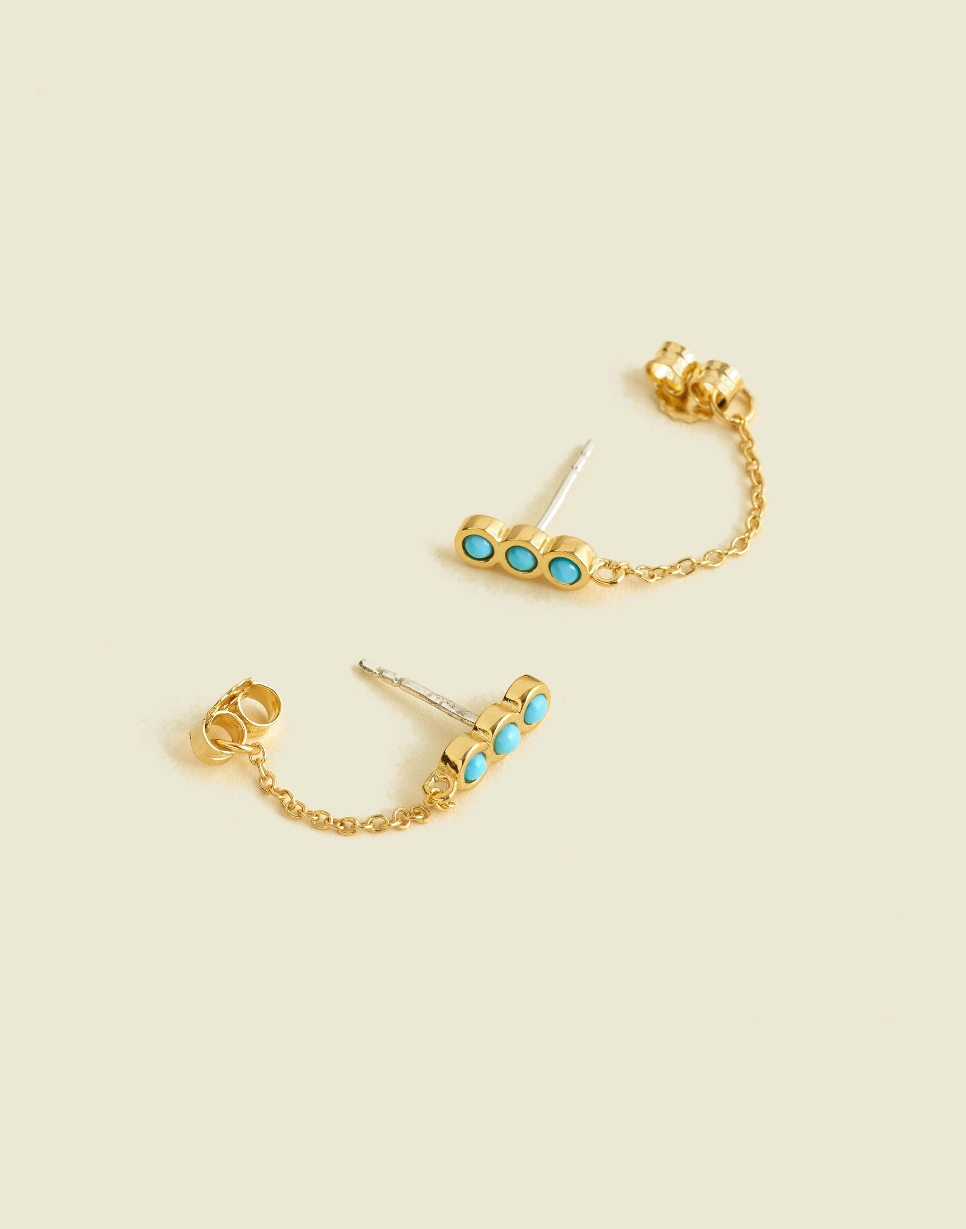 Madewell Demi-Fine Bezel Set Turquoise Chain Stud Earrings