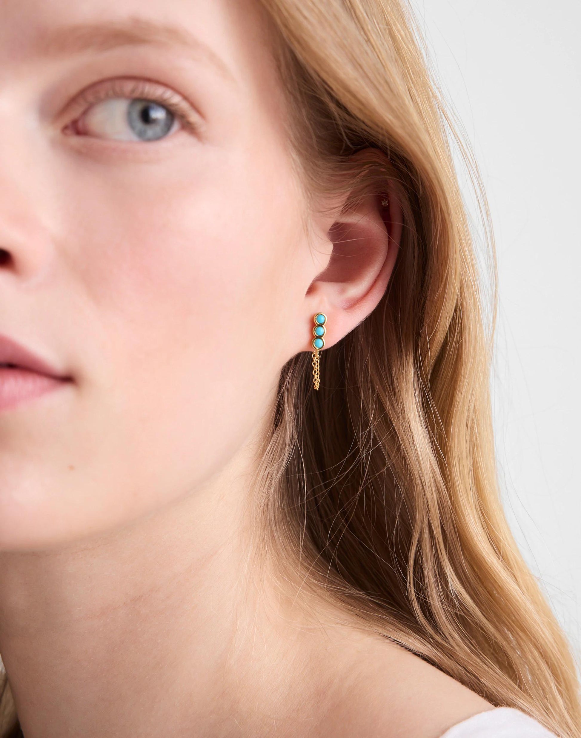 Madewell Demi-Fine Bezel Set Turquoise Chain Stud Earrings
