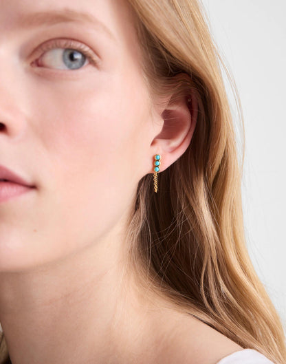 Madewell Demi-Fine Bezel Set Turquoise Chain Stud Earrings