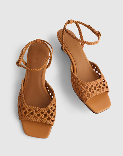 Madewell The Tyra Ankle-Strap Kitten-Heel Sandal in Woven Leather