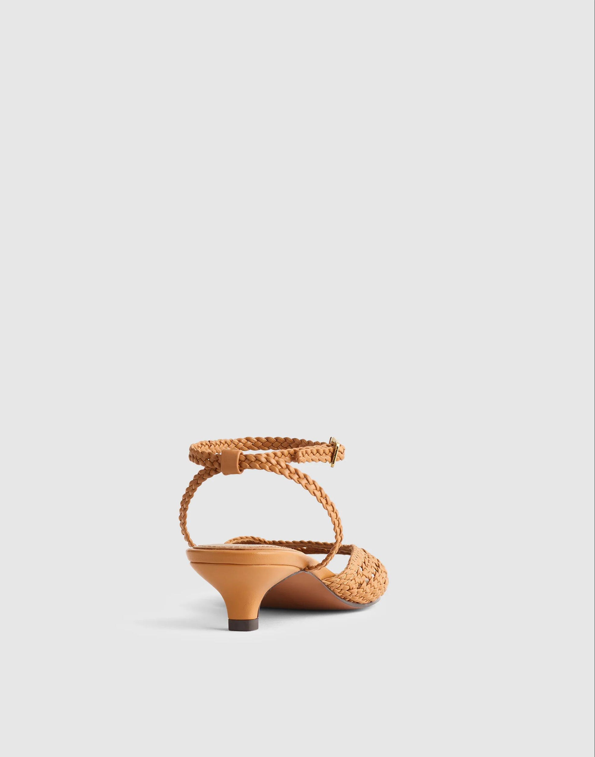 Madewell The Tyra Ankle-Strap Kitten-Heel Sandal in Woven Leather