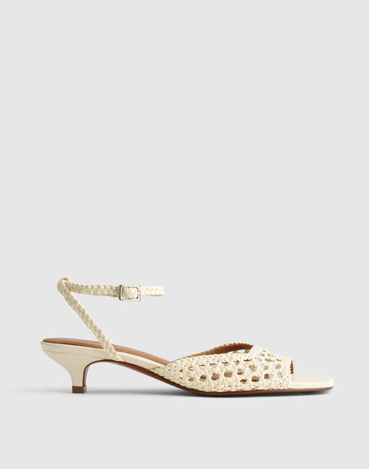 Madewell The Tyra Ankle-Strap Kitten-Heel Sandal in Woven Leather