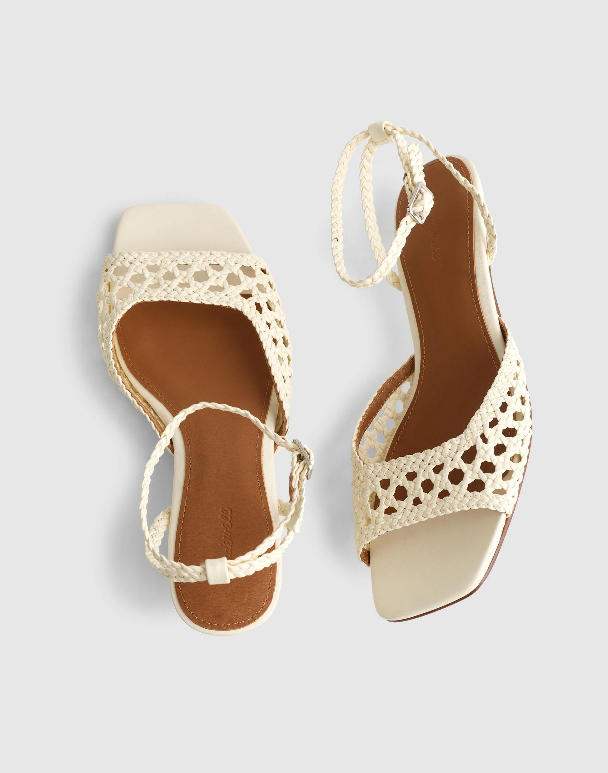 Madewell The Tyra Ankle-Strap Kitten-Heel Sandal in Woven Leather