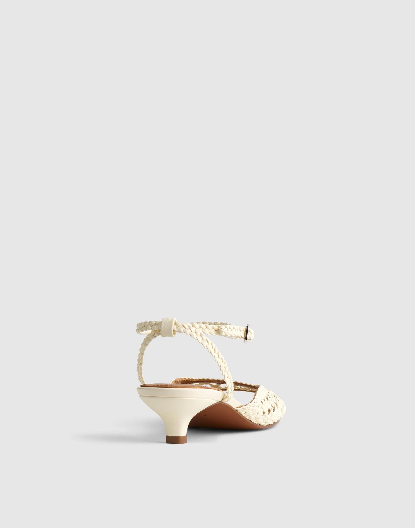 Madewell The Tyra Ankle-Strap Kitten-Heel Sandal in Woven Leather