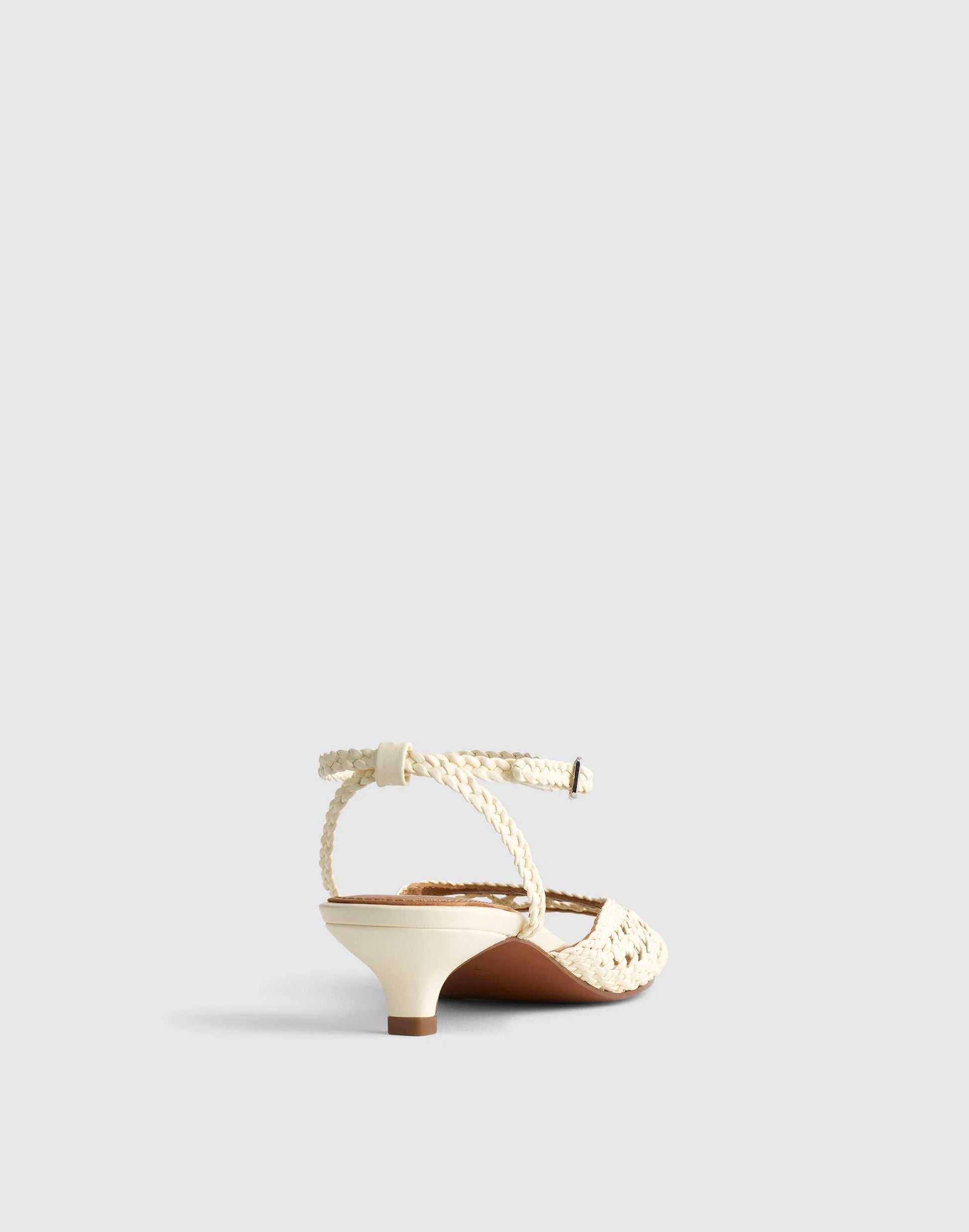 Madewell The Tyra Ankle-Strap Kitten-Heel Sandal in Woven Leather