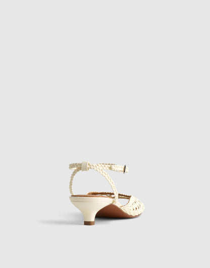Madewell The Tyra Ankle-Strap Kitten-Heel Sandal in Woven Leather