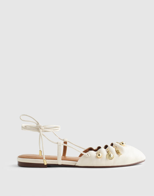 Madewell Madewell x Shopbop Greta Ruched Ankle-Tie Flat in Leather