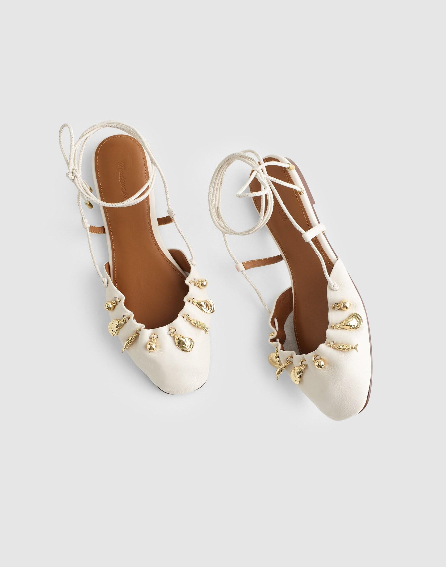 Madewell Madewell x Shopbop Greta Ruched Ankle-Tie Flat in Leather