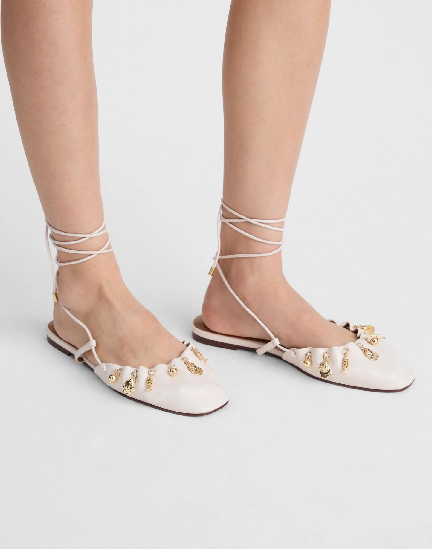 Madewell Madewell x Shopbop Greta Ruched Ankle-Tie Flat in Leather