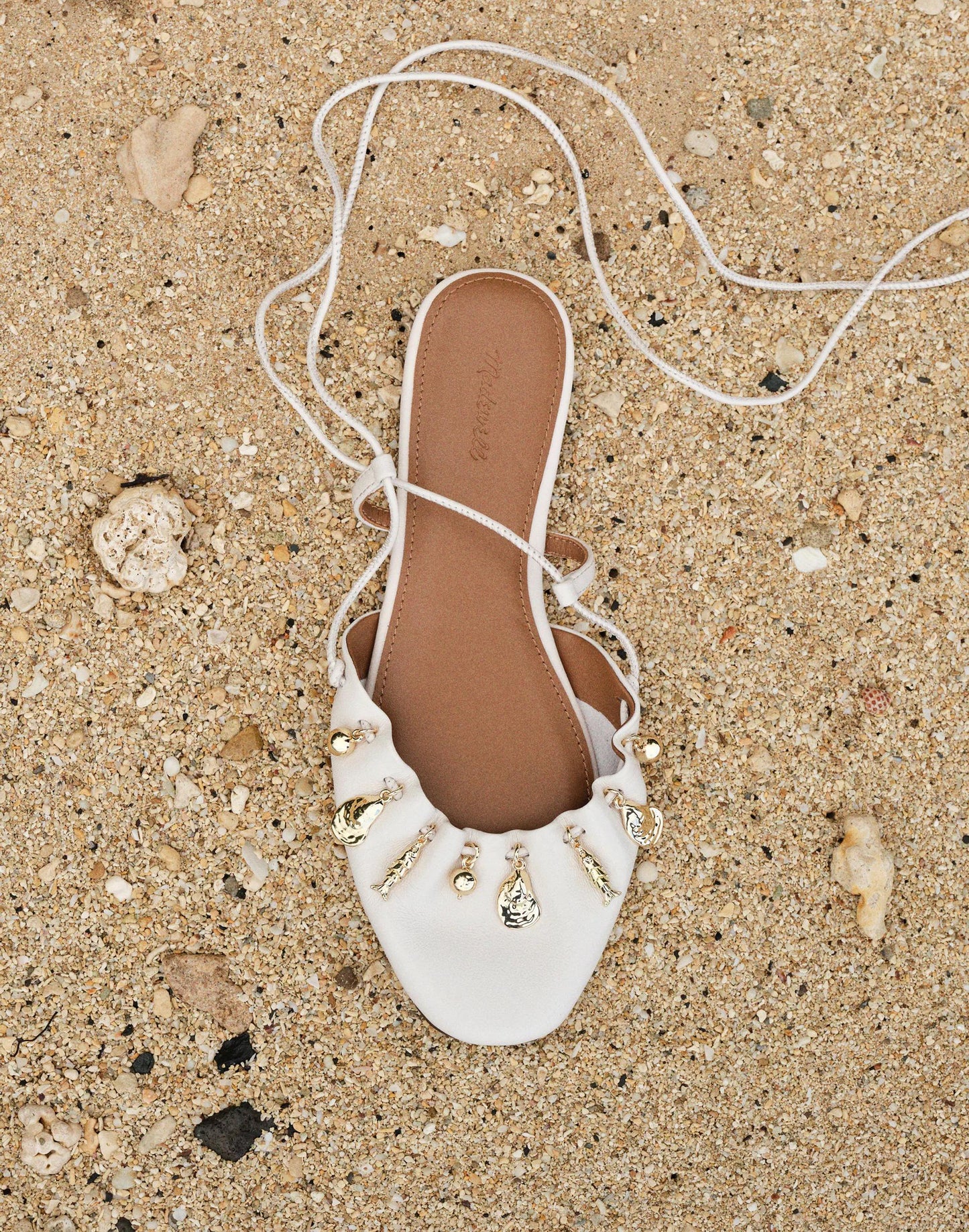 Madewell Madewell x Shopbop Greta Ruched Ankle-Tie Flat in Leather