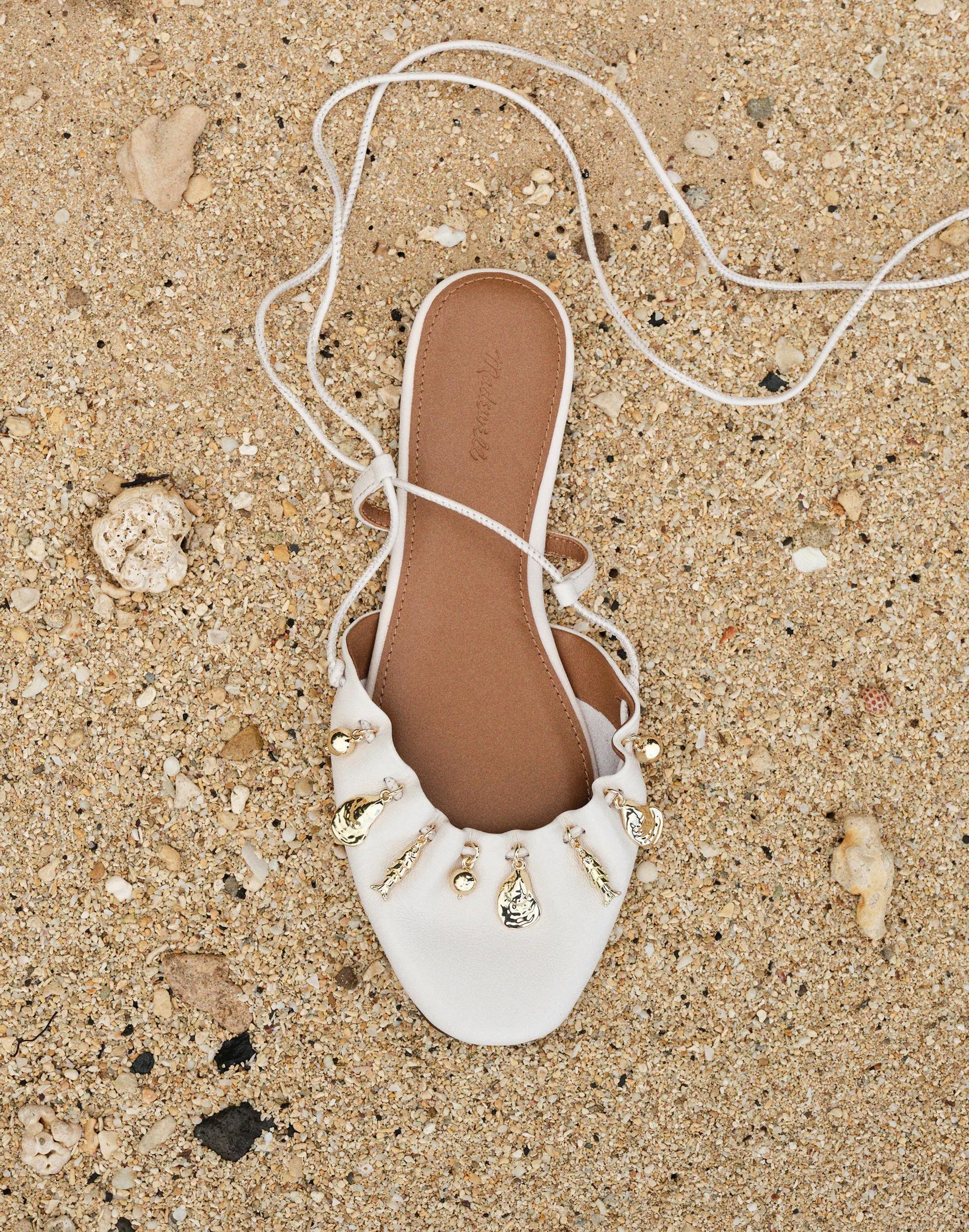 Madewell Madewell x Shopbop Greta Ruched Ankle-Tie Flat in Leather