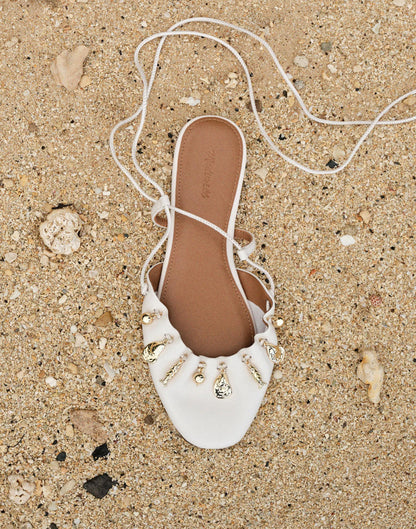 Madewell Madewell x Shopbop Greta Ruched Ankle-Tie Flat in Leather