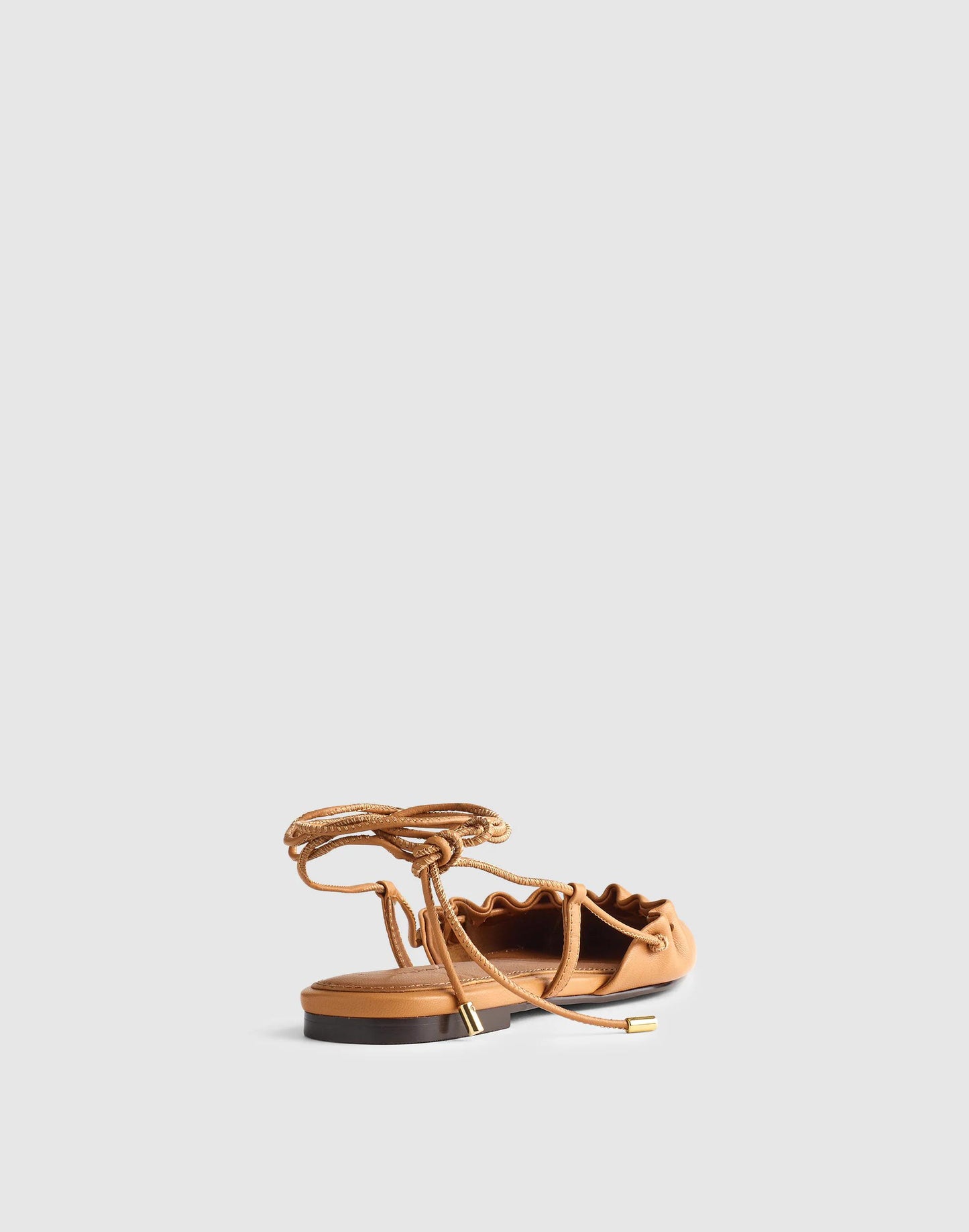 Madewell The Greta Ruched Ankle-Tie Flat in Leather