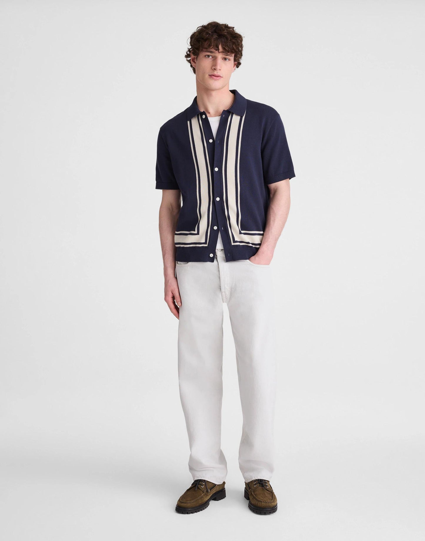 Madewell Knit Button-Up Shirt in Border Stripe