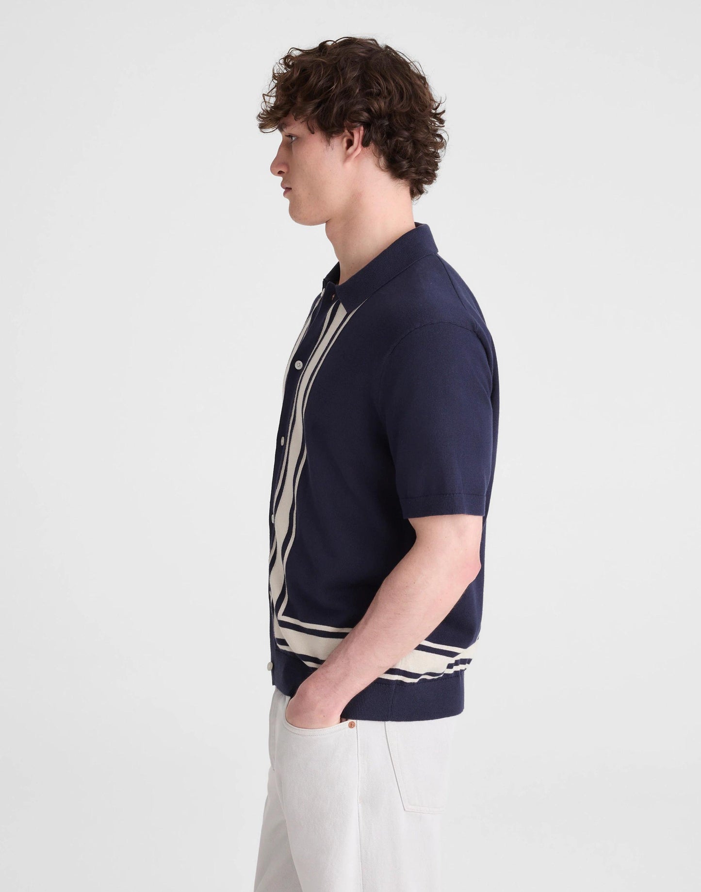 Madewell Knit Button-Up Shirt in Border Stripe