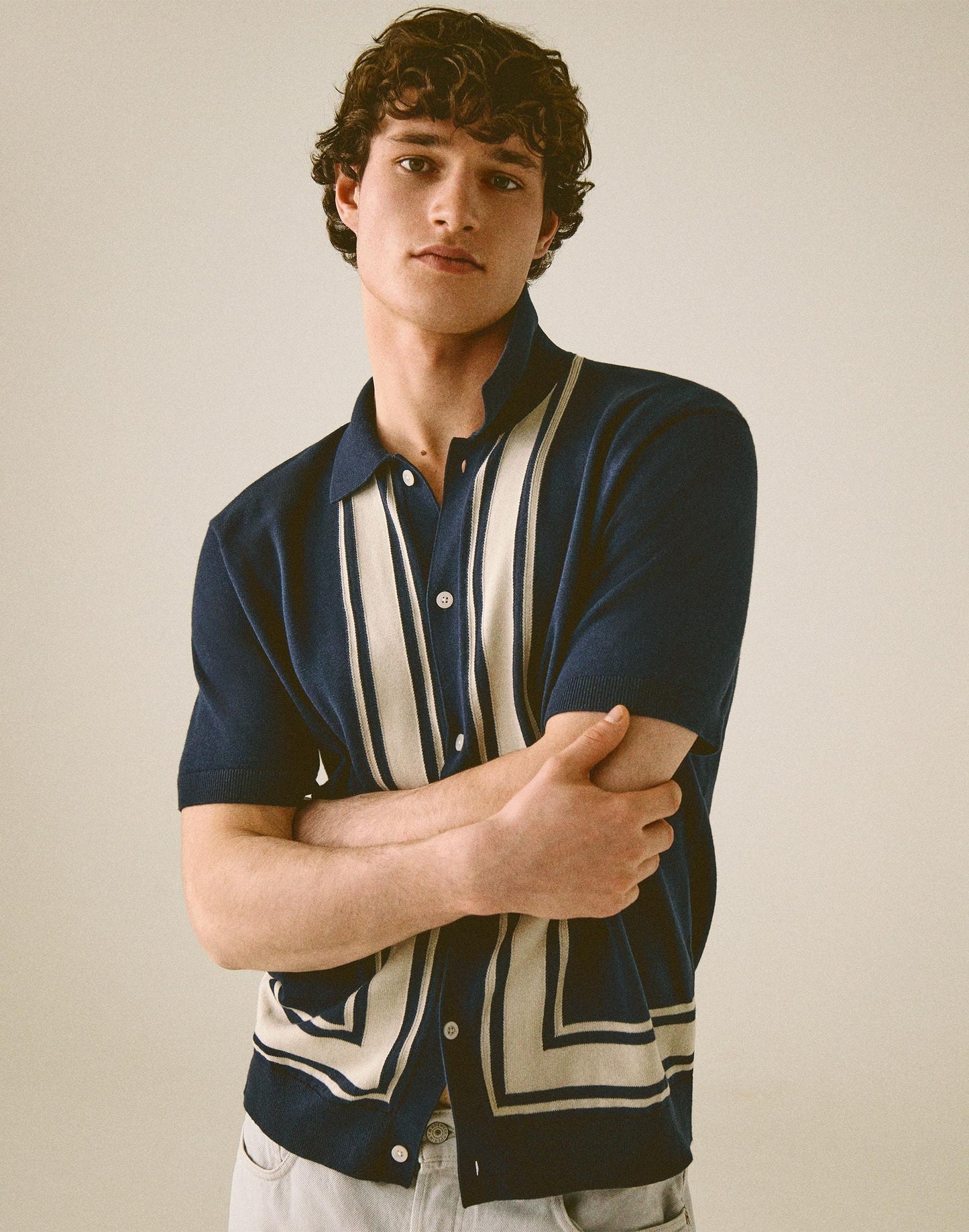 Madewell Knit Button-Up Shirt in Border Stripe