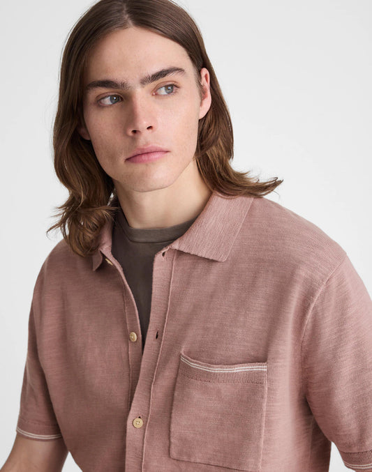 Madewell Tipped Knit Button-Up Shirt in Slub Knit Cotton