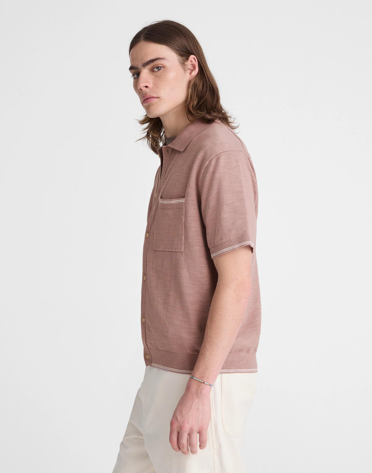 Madewell Tipped Knit Button-Up Shirt in Slub Knit Cotton