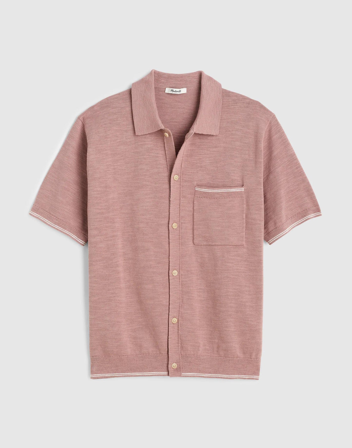 Madewell Tipped Knit Button-Up Shirt in Slub Knit Cotton