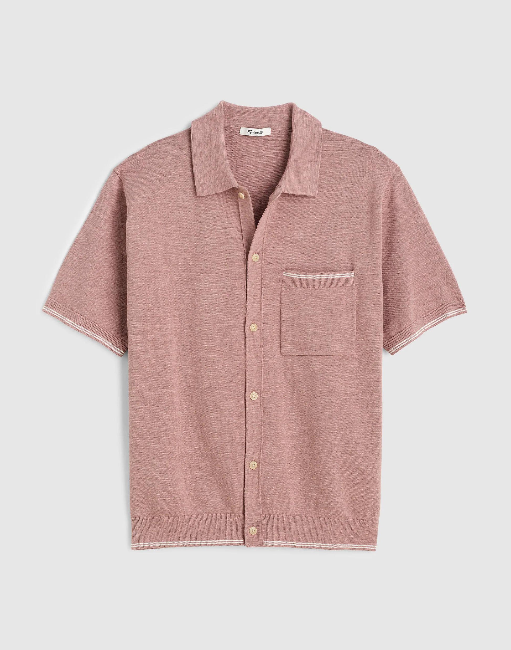 Madewell Tipped Knit Button-Up Shirt in Slub Knit Cotton