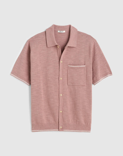 Madewell Tipped Knit Button-Up Shirt in Slub Knit Cotton