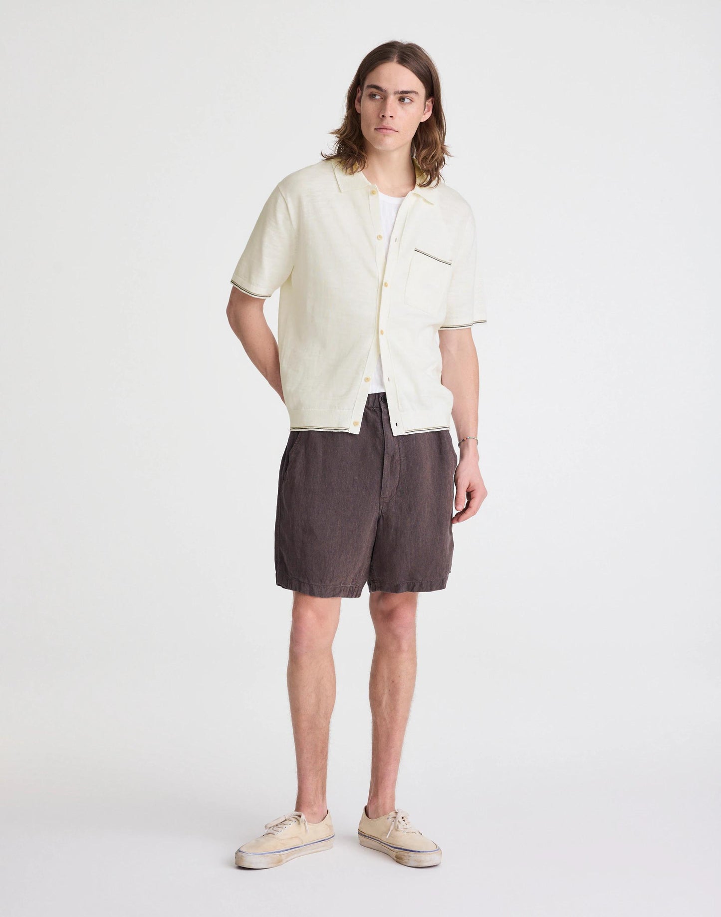Madewell Tipped Knit Button-Up Shirt in Slub Knit Cotton