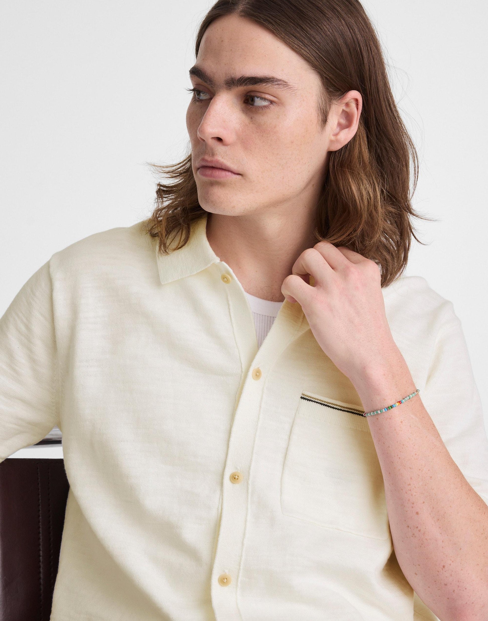 Madewell Tipped Knit Button-Up Shirt in Slub Knit Cotton