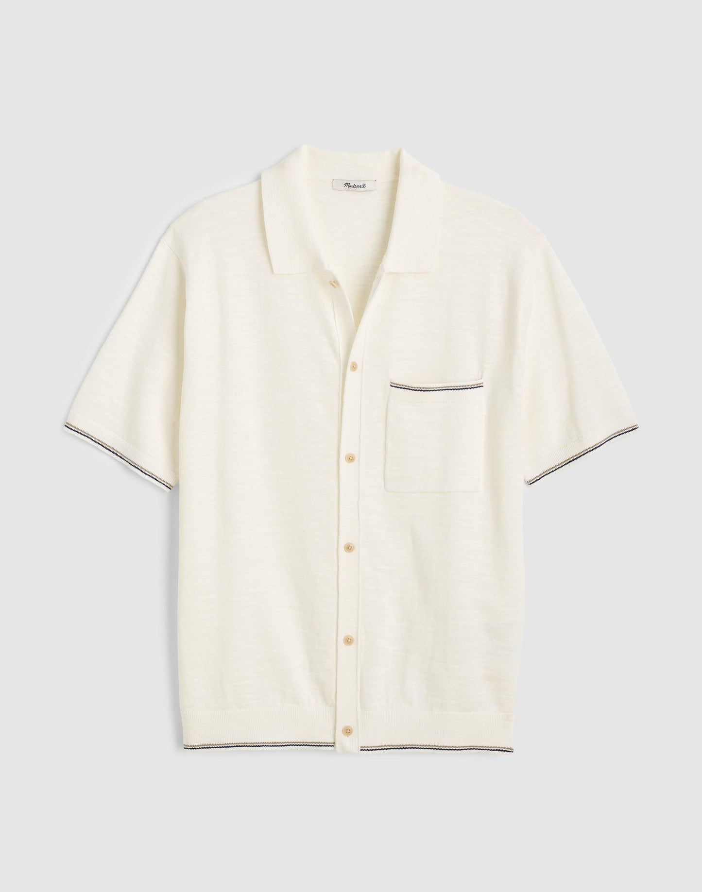 Madewell Tipped Knit Button-Up Shirt in Slub Knit Cotton