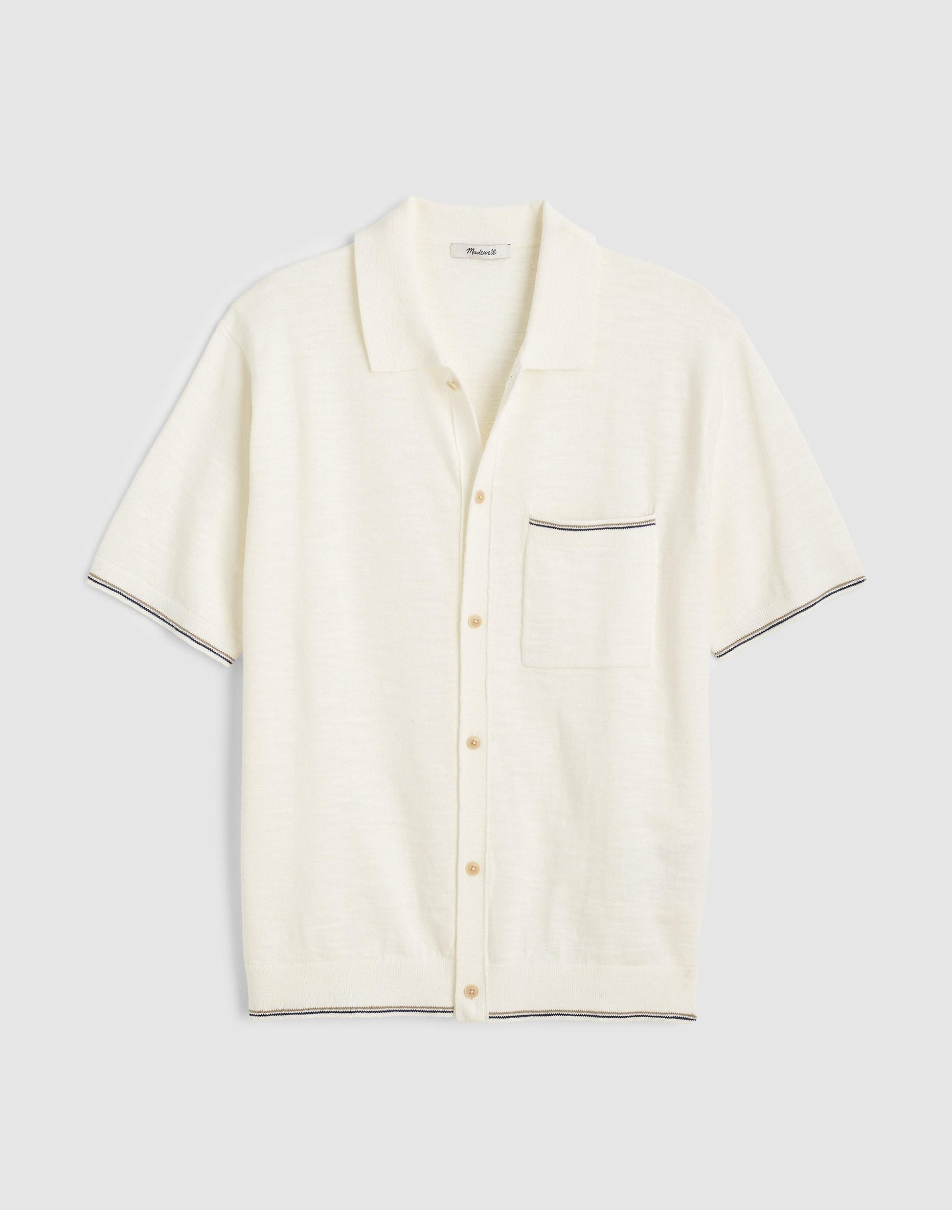 Madewell Tipped Knit Button-Up Shirt in Slub Knit Cotton