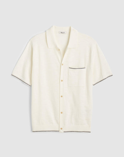 Madewell Tipped Knit Button-Up Shirt in Slub Knit Cotton