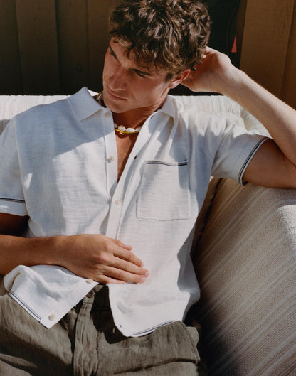 Madewell Tipped Knit Button-Up Shirt in Slub Knit Cotton