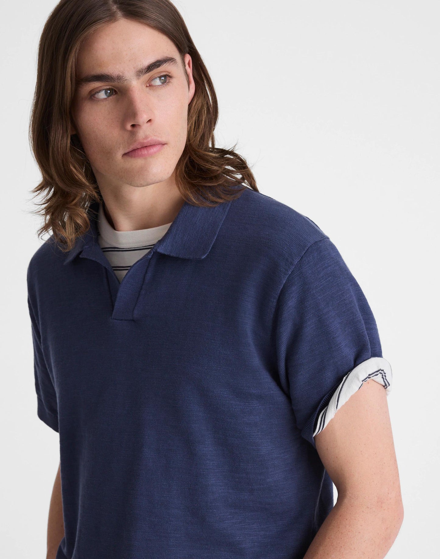 Madewell Johnny-Collar Sweater Polo in Slub Knit Cotton