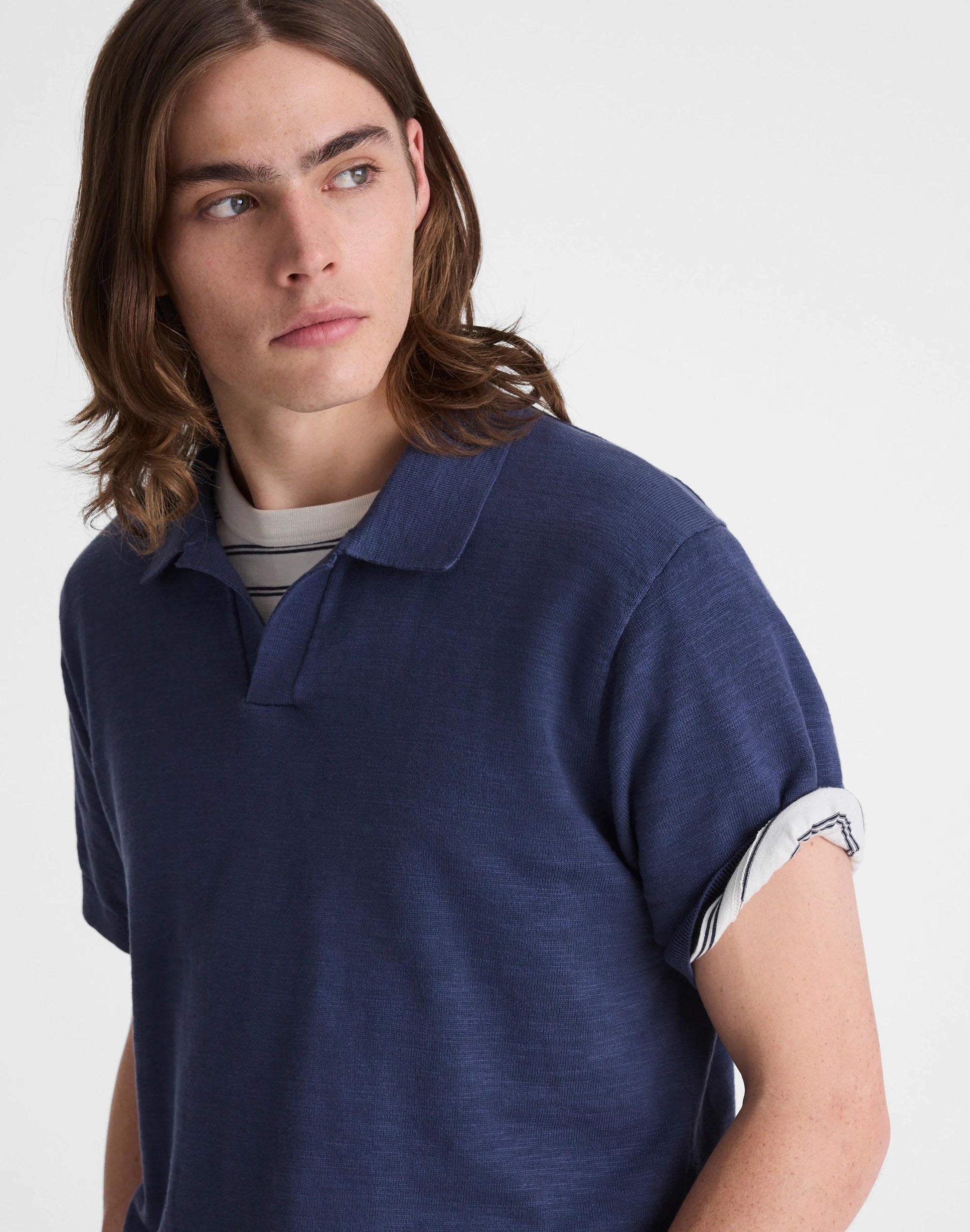 Madewell Johnny-Collar Sweater Polo in Slub Knit Cotton
