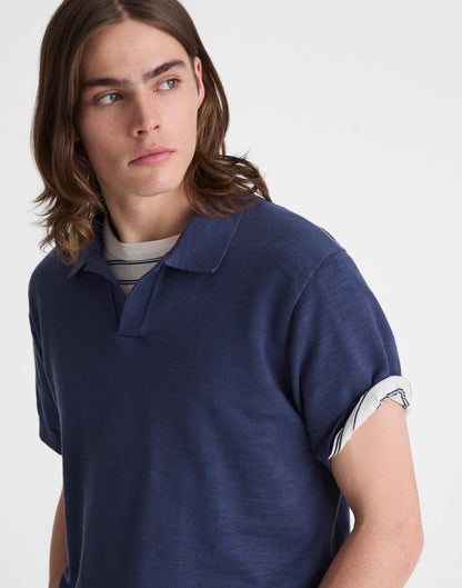 Madewell Johnny-Collar Sweater Polo in Slub Knit Cotton