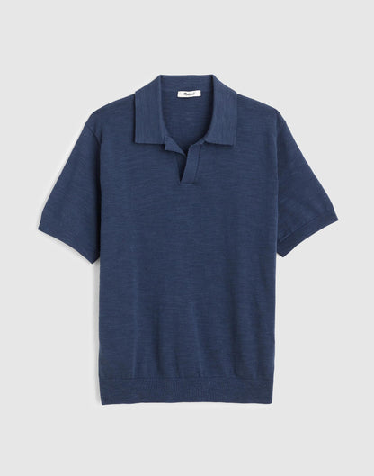Madewell Johnny-Collar Sweater Polo in Slub Knit Cotton