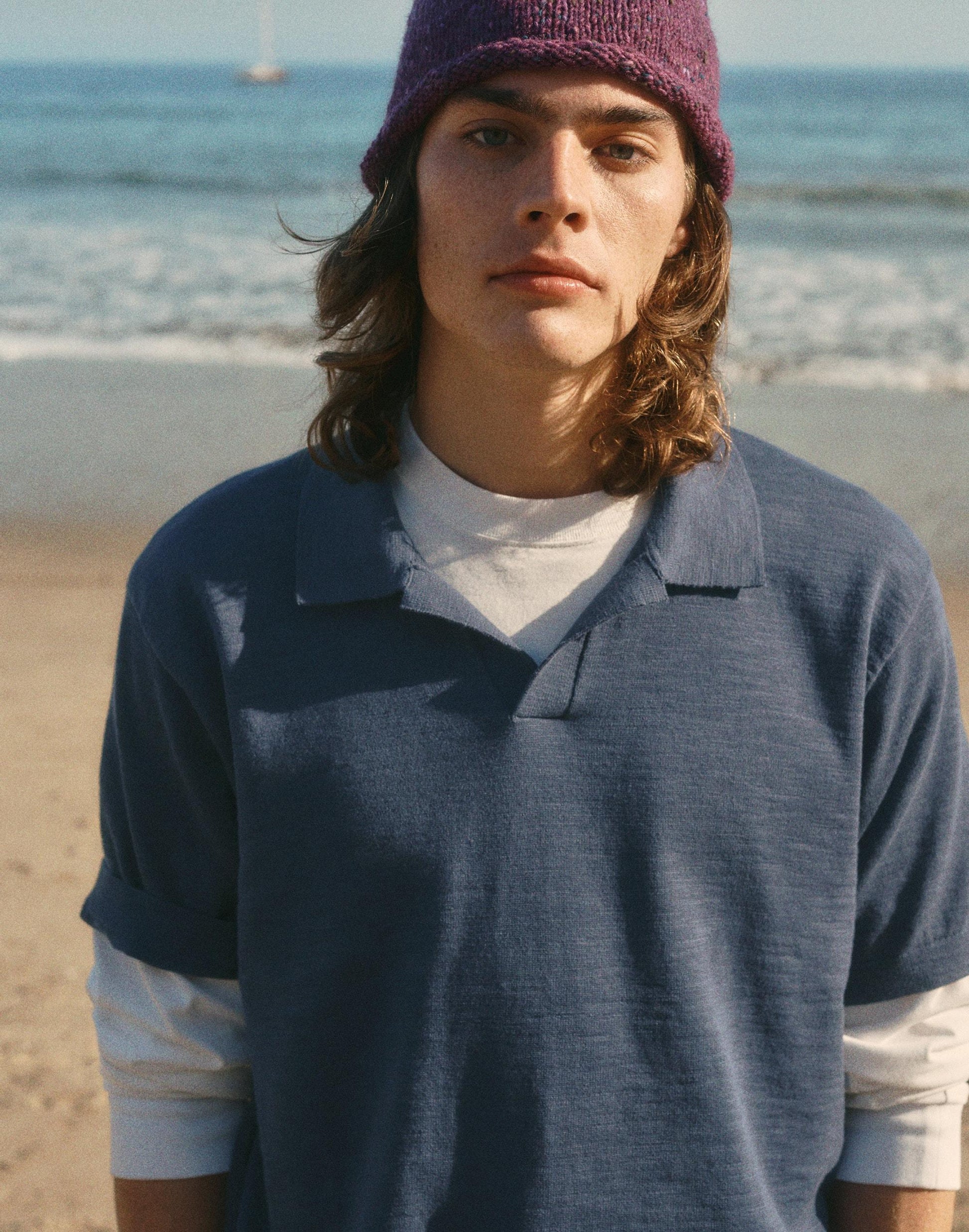 Madewell Johnny-Collar Sweater Polo in Slub Knit Cotton