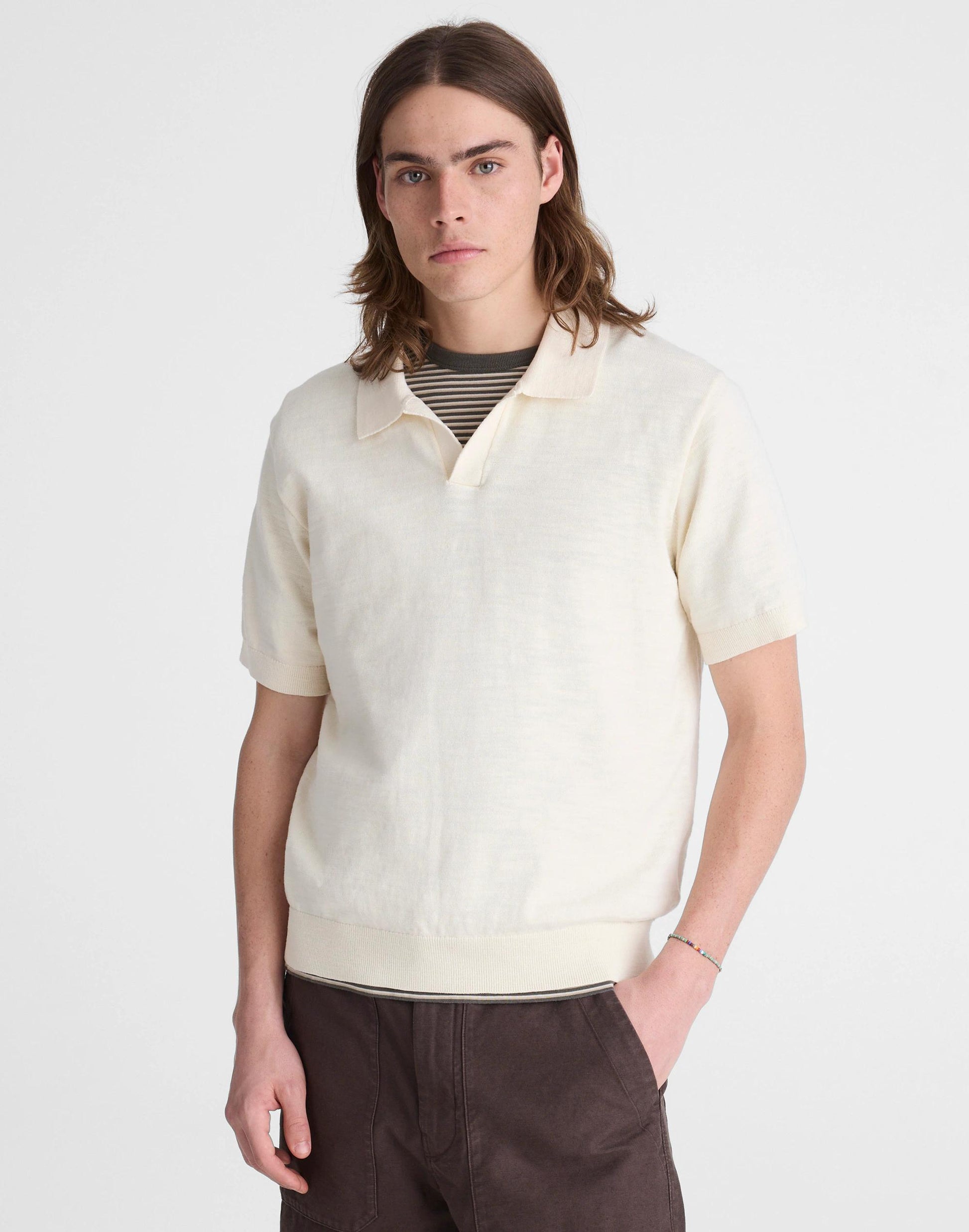 Madewell Johnny-Collar Sweater Polo in Slub Knit Cotton