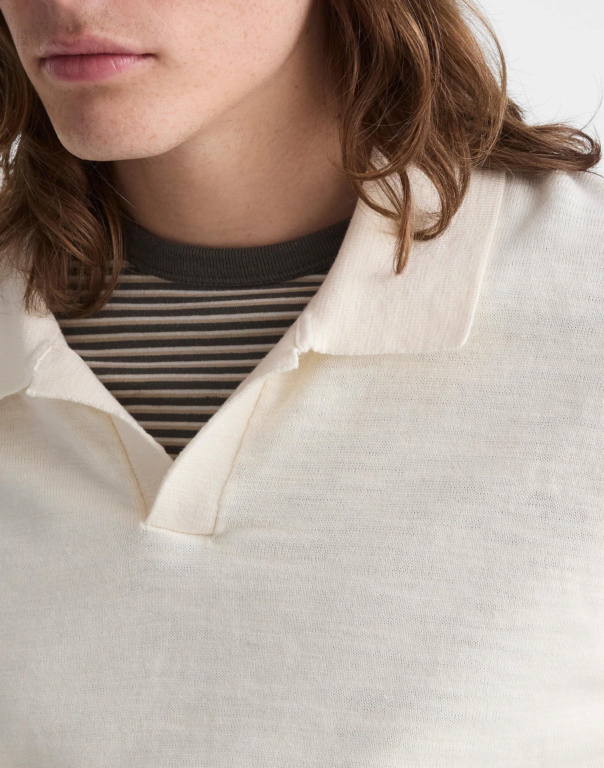 Madewell Johnny-Collar Sweater Polo in Slub Knit Cotton