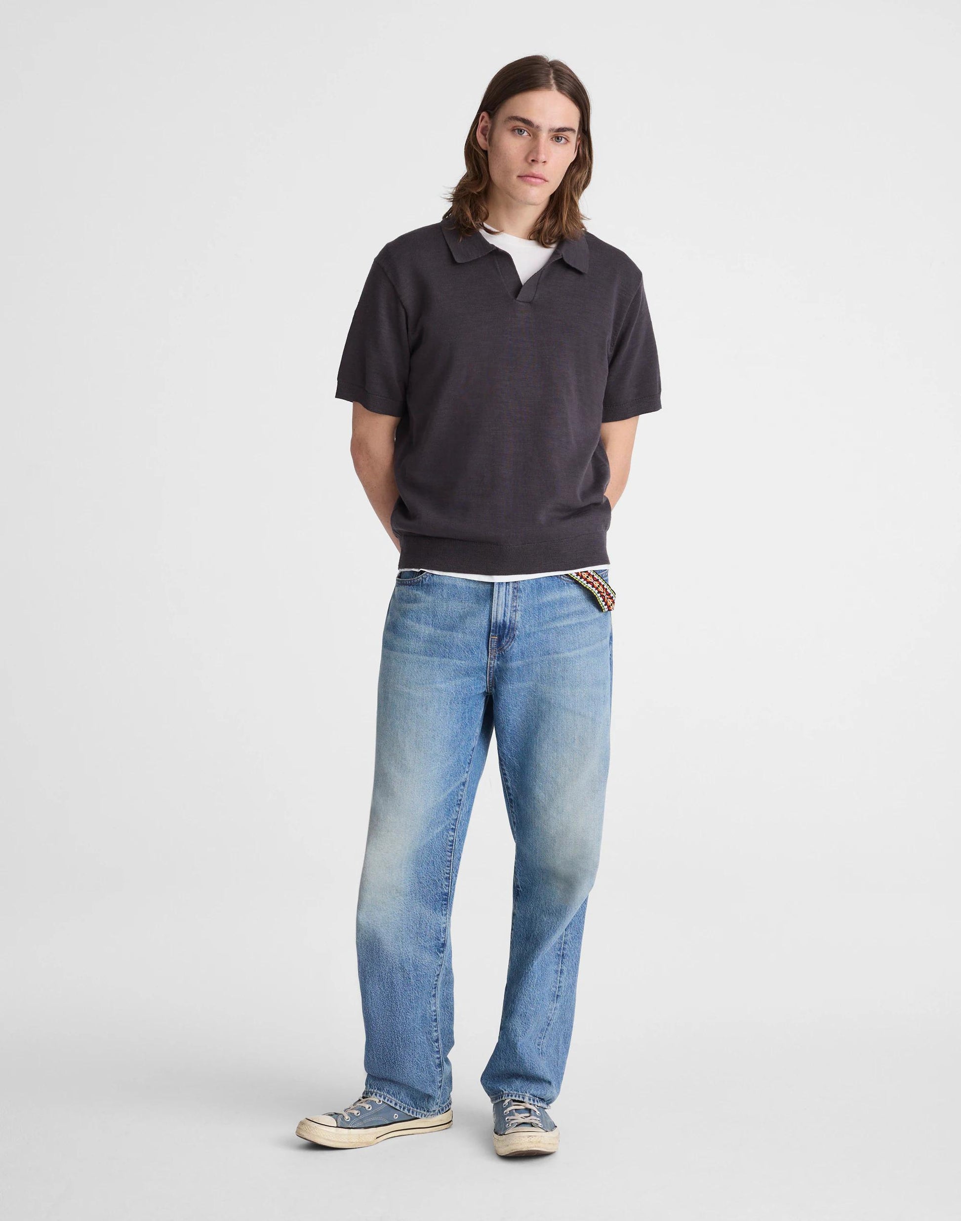 Madewell Johnny-Collar Sweater Polo in Slub Knit Cotton